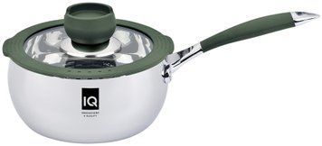 Ковшик IQ 1.6 л. 16 см. Нержавійка. Кришка силікон оливка 4003 фото
